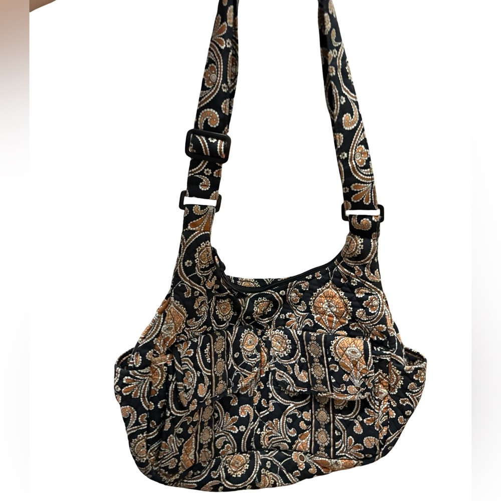 Vera Bradley Black and Tan Paisley Crossbody Shoulder Bag